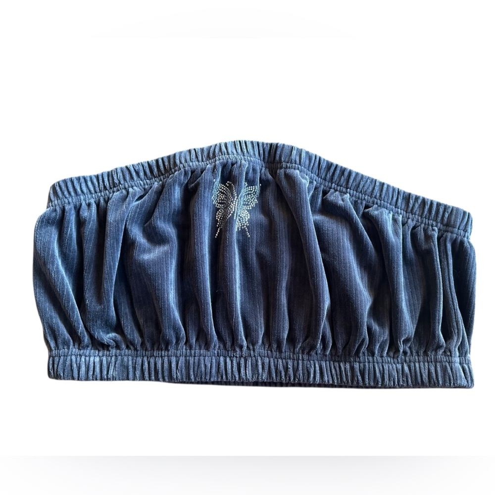 Justify Curve Crop Boob Tube Top Womens XL Gray Ribbed Butterfly Bandeau Velvet